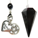 Black Obsidian Pendulum with Blessed Be, Pentacle Charms